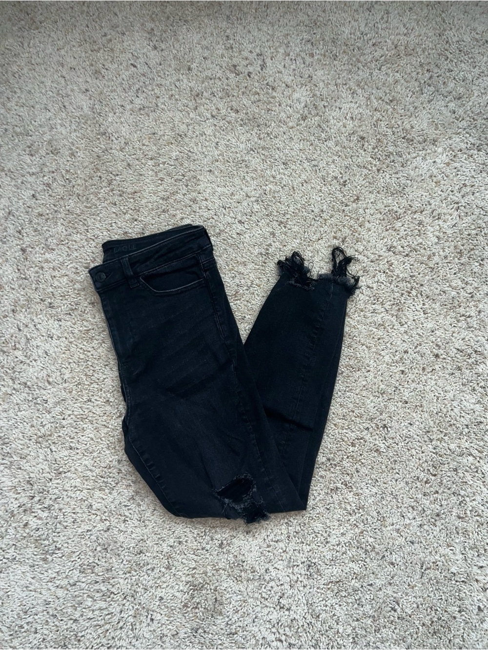 American Eagle Outfitters Black Skinny Jeans with Frayed Hem